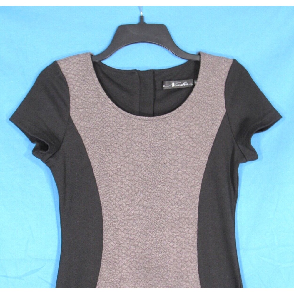 NEESHA Women's GRAY/BLACK Mid-Weight Knit COLORBLOCK Back-Zip BODYCON DRESS Sz M - Picture 2 of 7